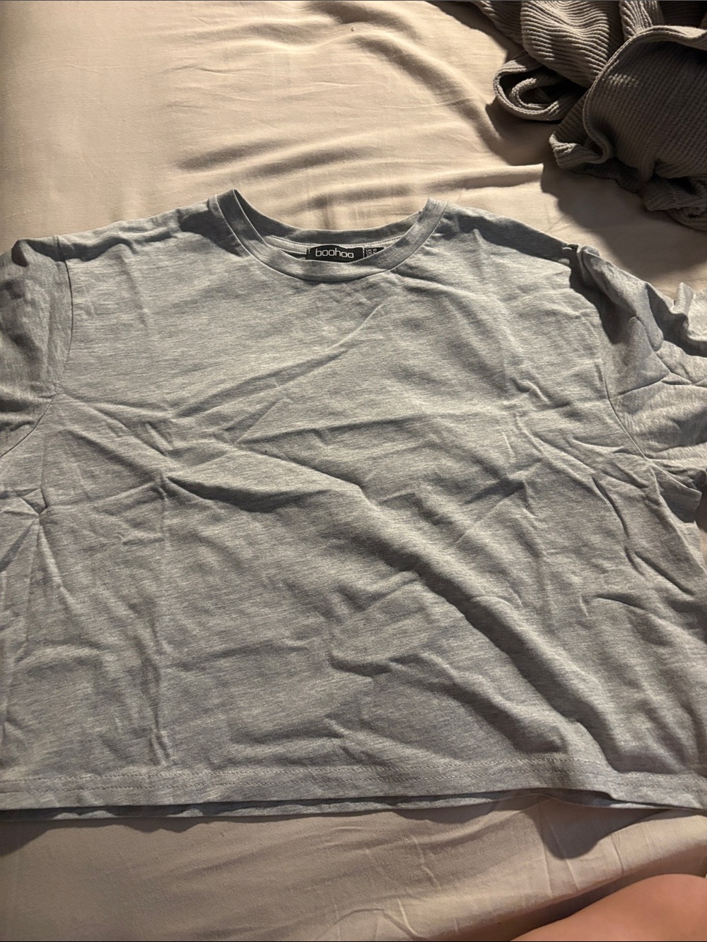 Boohoo Light Gray Crew Neck Short Sleeve Tee